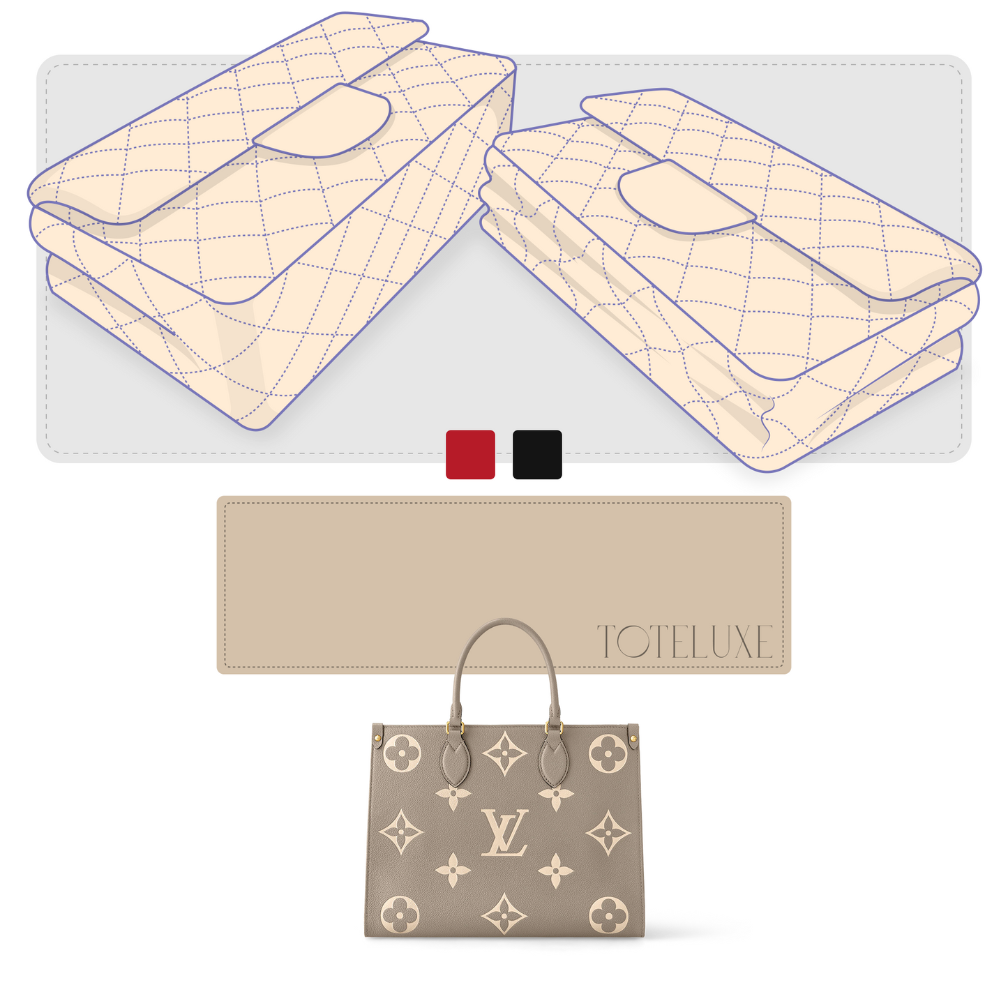 Toteluxe - Louis Vuitton Onthego MM Vegan Leather Bag Base Shaper - Black and Red